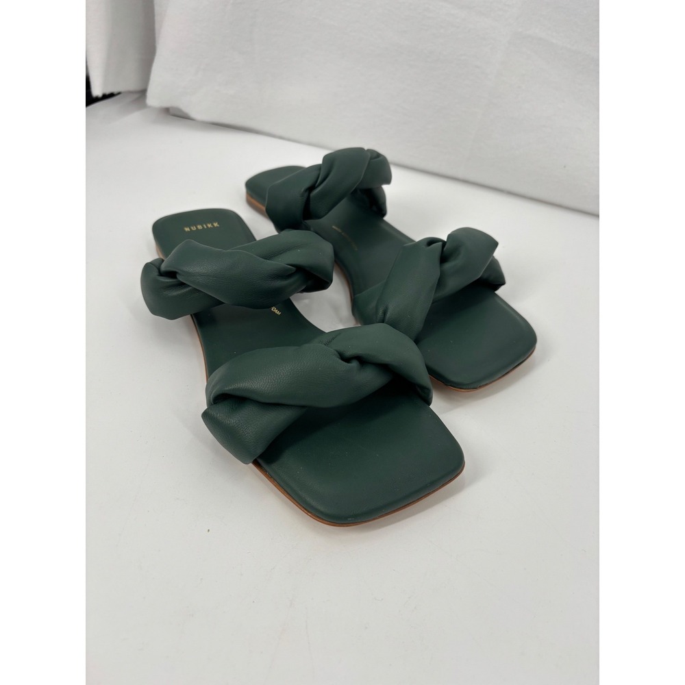 Nubikk Twisted Puff Strap Leather Slide Sandals Womens 42 Green Square Toe